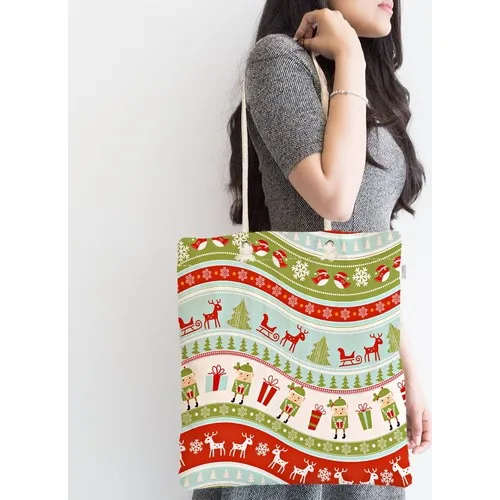 RealHomes Colorful Christmas Motifs Zipper Modern Fabric Bag