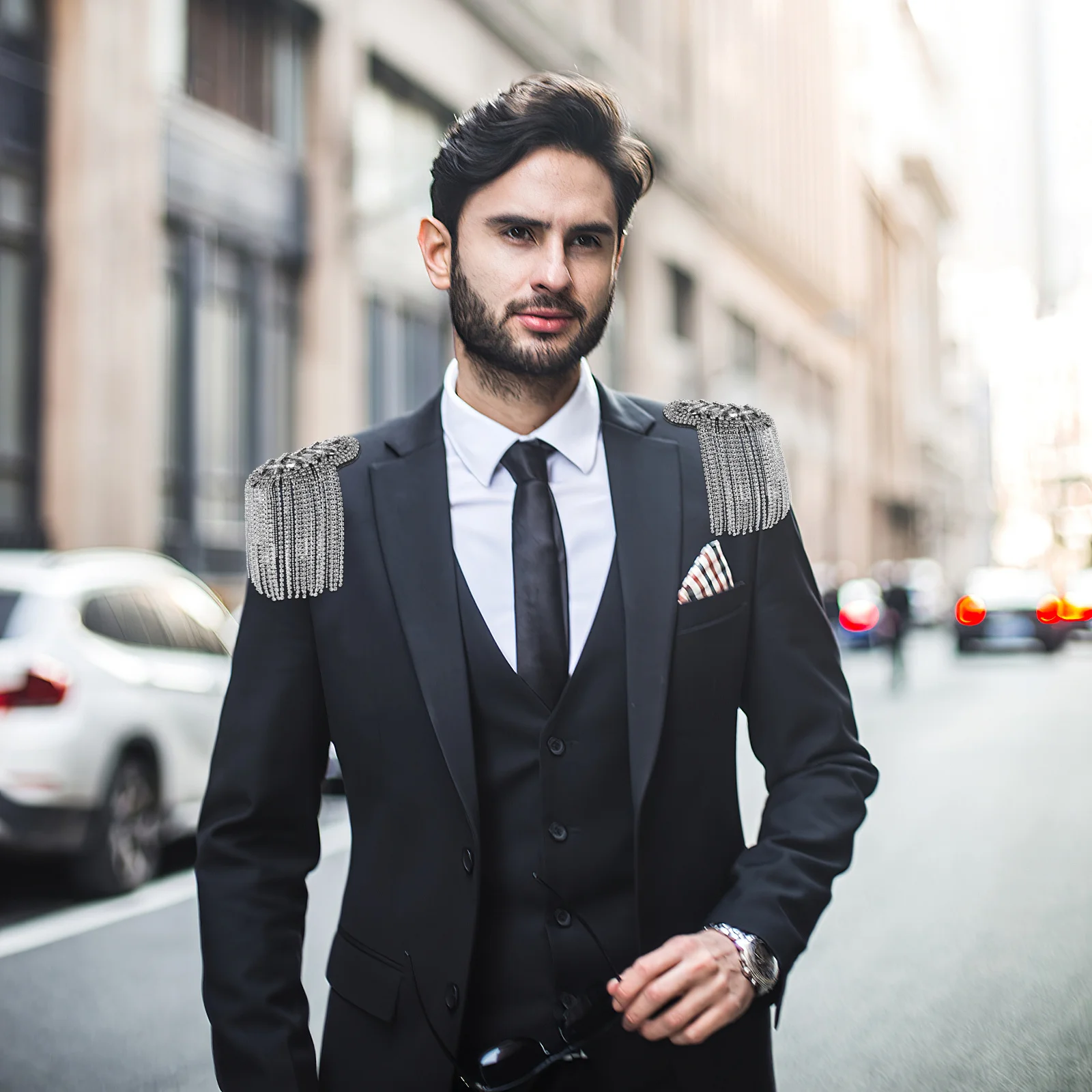 

1 Pair Rhinestone Epaulets Shoulder Boards Fringe Tassel Men Suit Accessories For Costume Uniform Handicraft Sewing Supplies