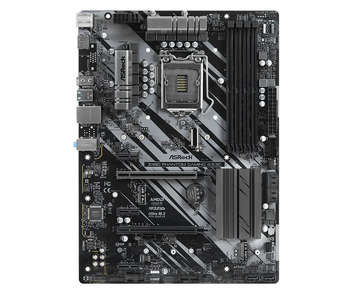 ASRock Z490 팬텀 게이밍 4/2.5G 마더보드 LGA 1200 인텔 DDR4 DDR4 128GB 지원 i5-10500 i3-10300 i9-10900K 10105 CPU ATX
