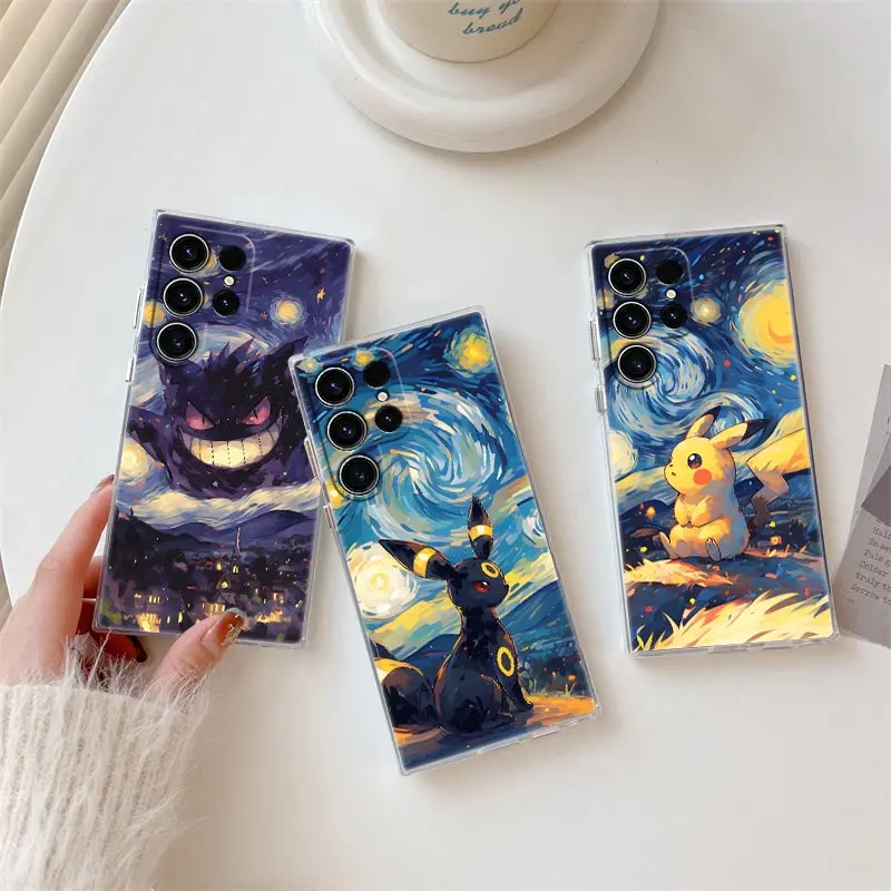 Umbreon Pikachu Gengar Pokemon Starry Phone Case For Samsung Galaxy S24FE S25 S23 S21 Ultra S20 S24 FE S22 Plus A35 A55 5G Cover