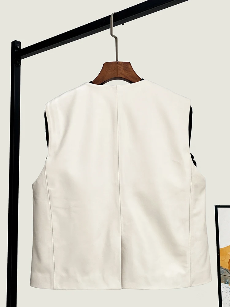 2025 Spring New High Quality Genuine Real Leather Vest Women's Fashion All-Match Short Loose Outerwear Cover-up