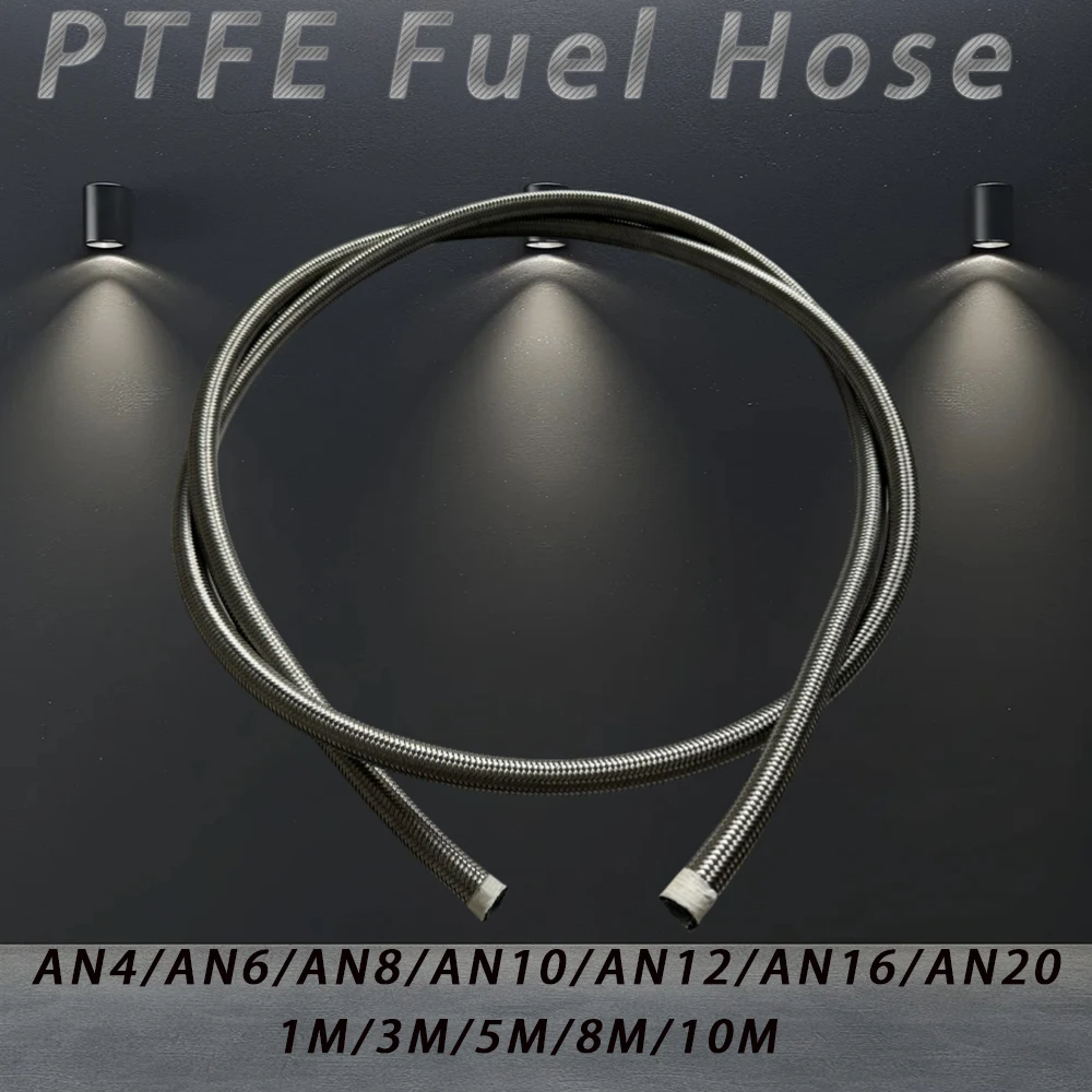 1 ~ 10m an4/an6/an8/an10/an12/an16/an20 náilon aço inoxidável trançado ptfe mangueira de freio combustível óleo refrigerador linha tubo do motor mangueira giratória