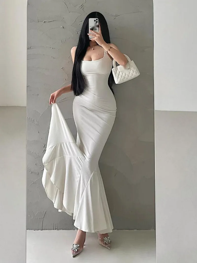 

Pure Desire Sexy Backless Fishtail Strap Dress Long Dress Elegant Hot Sexy Maxi Dresses 2024 New Sweet Tops HZ6S