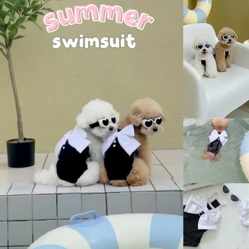 

iNS Bowknot Pet Dog Swimsuit With Elastic Lycra Dogs Vest Cool Dog Clothes Photos Modeling Fashion Dogs Clothing Puppy Clothes