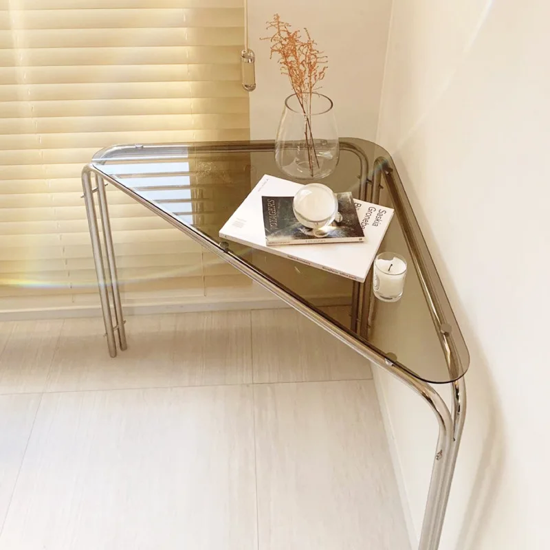 

Internet celebrity ultra-white glass coffee table simple corner desk ins wind triangle computer table edge few 304