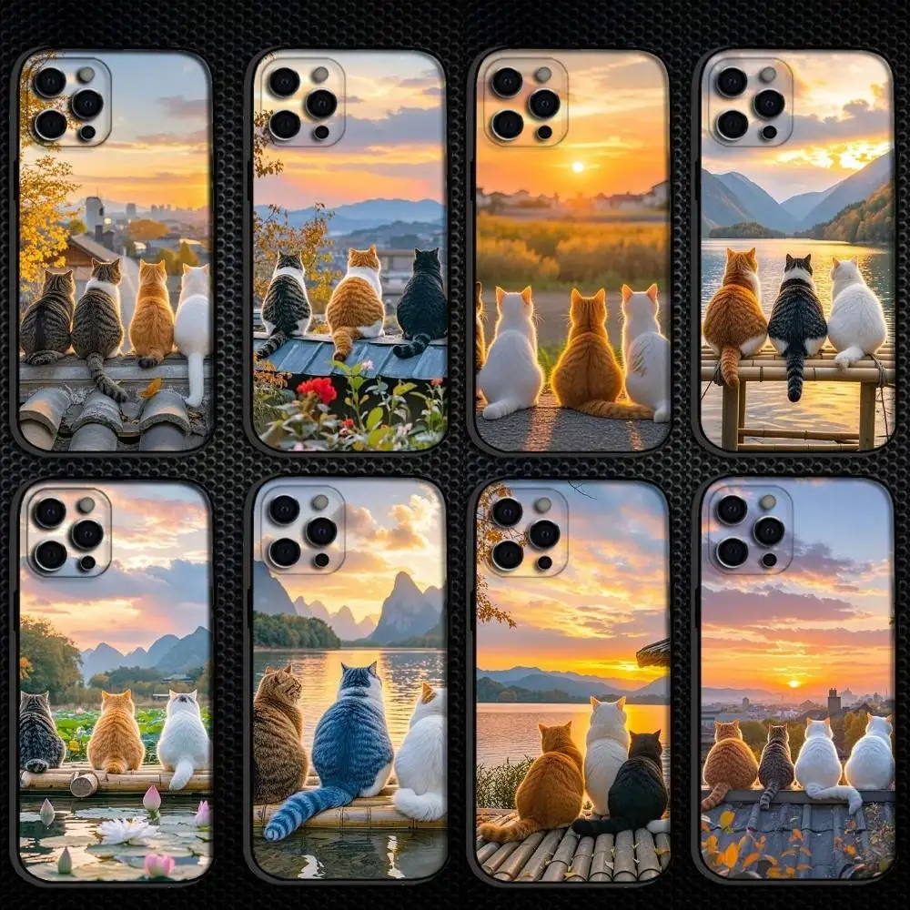 

Cat background at sunset Phone Case For iPhone 16,15,14,13,12,11 Plus,Pro Max, Others Soft Black Cover