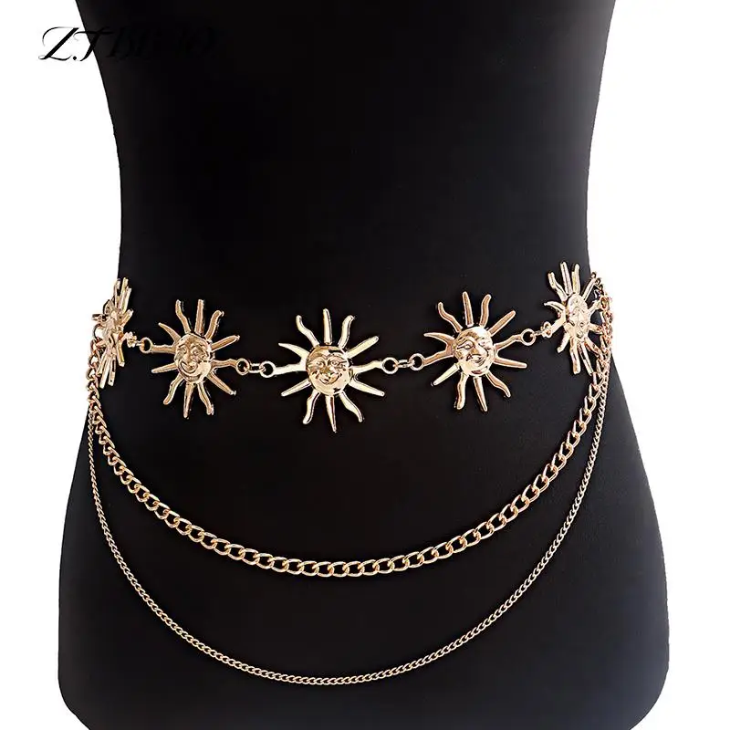 

1PCS Multilayer Punk Waist Chain Waist Belts Gothic Moon Sun Waist Chain Metal Belts For Women Dress Jewelry