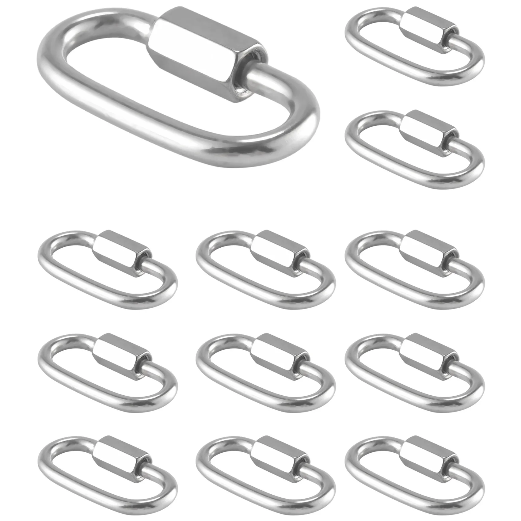 12 Pcs Quick Link M4 4MM Stainless Steel Chain Connector,Heavy Duty D Shape Locking Looks for Carabiner, Max.Load 500 Lb