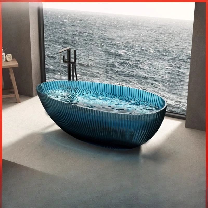 

Manufacturer wholesale high-end hotel travel B & B transparent bathtub, oval multi-color transparent resin bathtub bath tank