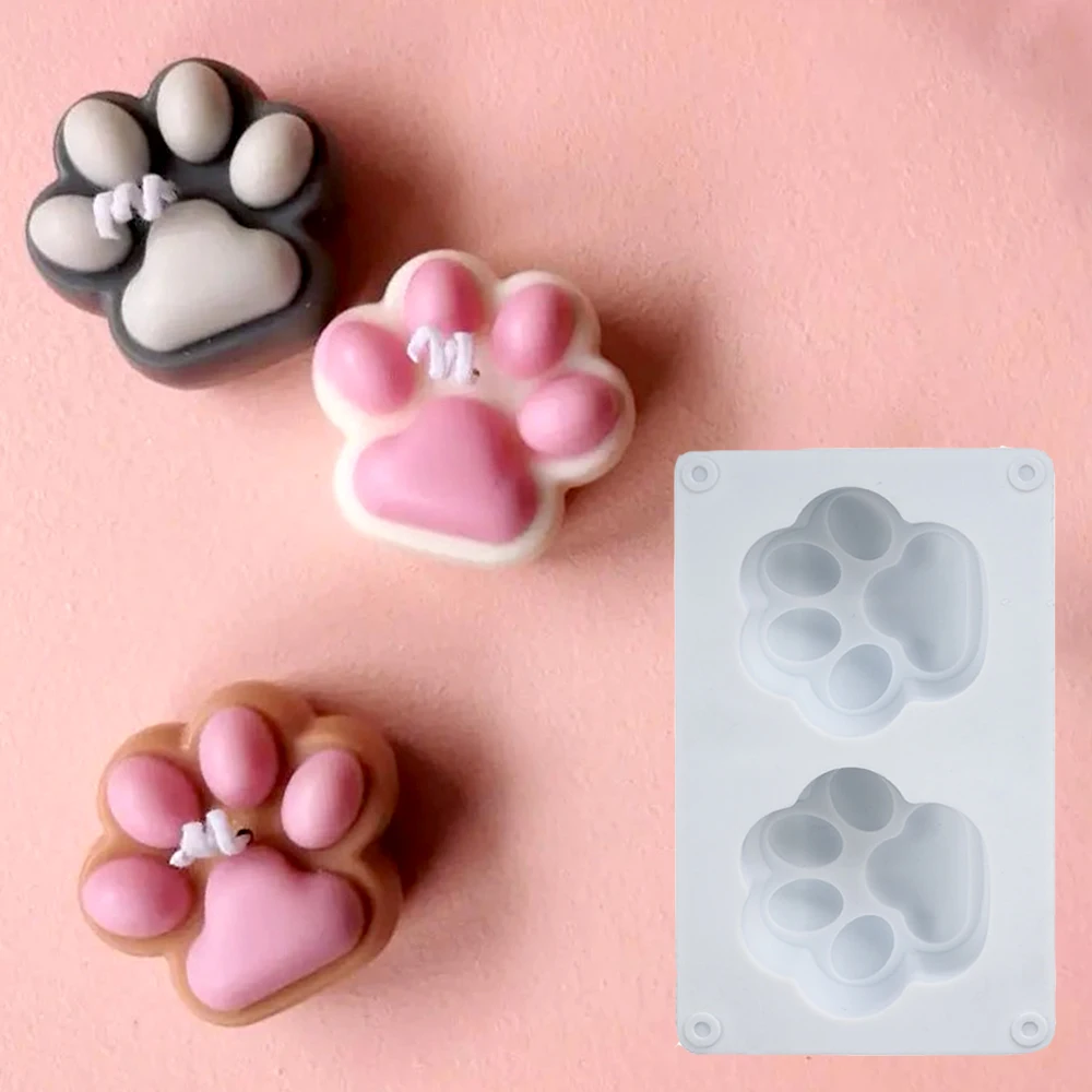 2 Holes Cute Paw Silicone Candle Molds for Aromath Candle Dog Paw Cat Paw Shaped Soap Mould Handicrats Home Decor Table Ornament