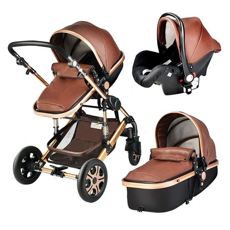 Purorigin ODM Custom LOGO Wholesale PU leather  Luxury Travel system 3 in 1 Baby Carriers Baby Stroller Pram For Babies