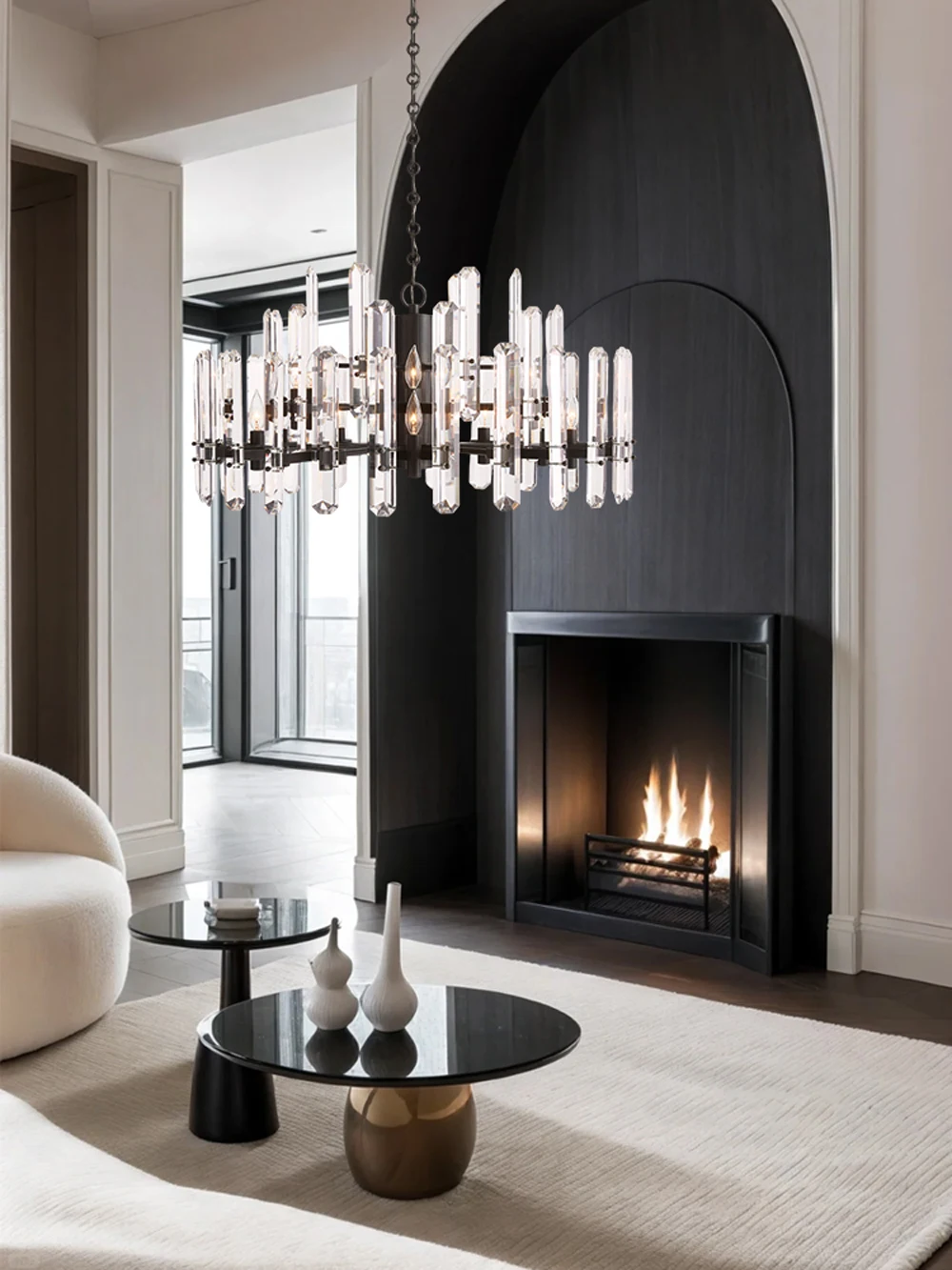 American Brass Silver Black K9 Crystal LED Chandelier