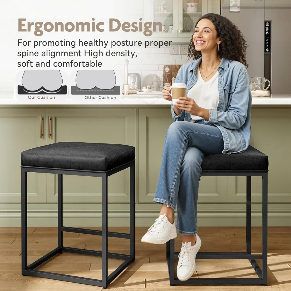 Set Kursi Bar 2 Buah |   Kursi Bar Tinggi untuk Meja Dapur |   Kursi Bar Hitam Modern dengan Rangka Logam & Kulit Imitasi