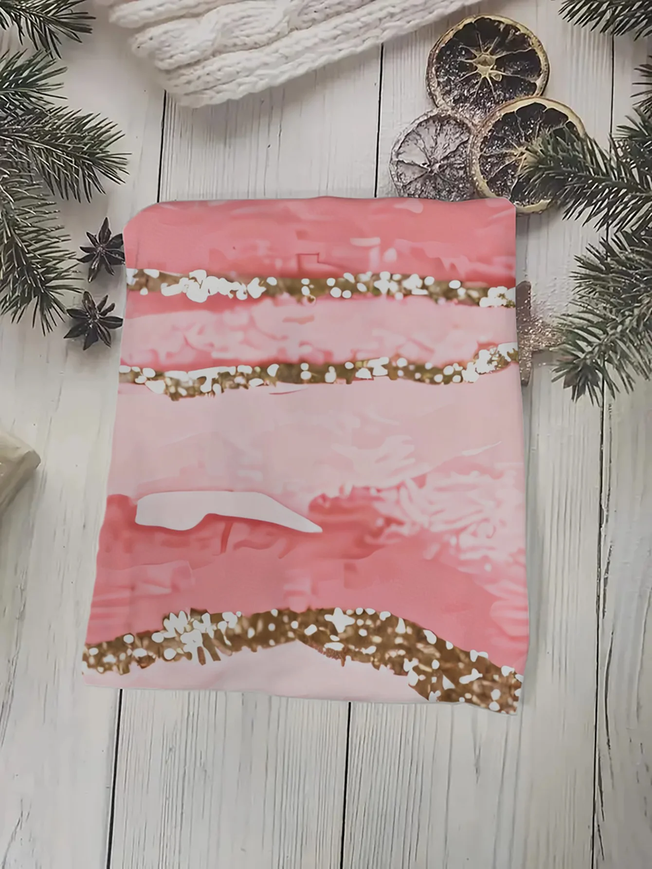 Women Round Neck Long Sleeve T‑shirt Pink Gradient Glitter Stripe Print Holiday Tee Top Casual Daily Autumn Wear Women's Clothes - view 3