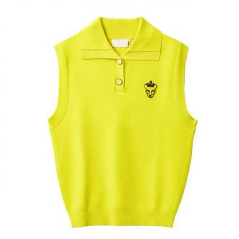 Women Lapel Knitted Golf Shirt , New Fashion Slim-fitting Sports Style Sleeveless Golf Vest