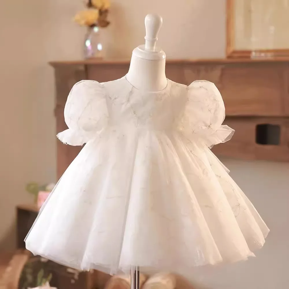 IYEALHigh end Luxury Baby Girl Dresses for Baptism First Communion Fashion Flower Girls Dresses Bubble Sleeves Christening Gowns