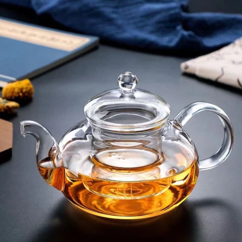 Heat Resistant Glass Tea Pot,Glass Teapot With Infuser Tea Leaf Herbal Coffee Pot Tea Set Practical Bottle Flower TeaCup