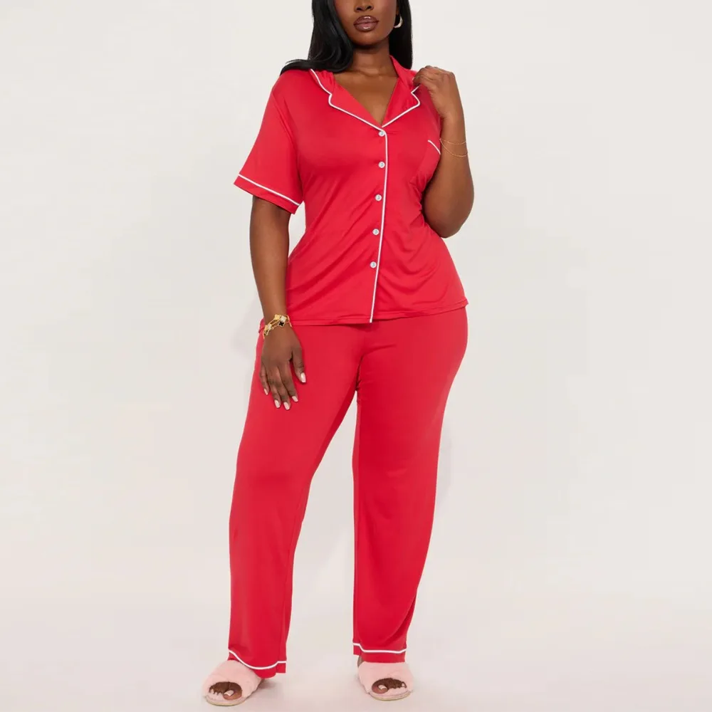 

European and American Pajamas for Women in Spring and Autumn Cardigans for Short-sleeved Trousers for Summer Two-piece Set