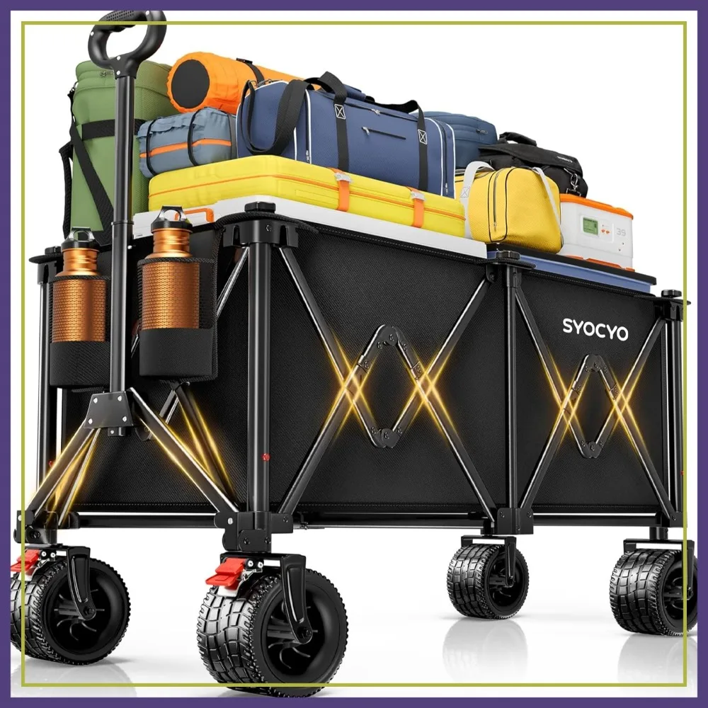 

Collapsible Wagon Carts 570LBS Heavy Duty with All-Terrain Wheels & Cup Holders for Garden, Camping, Grocery, Sports