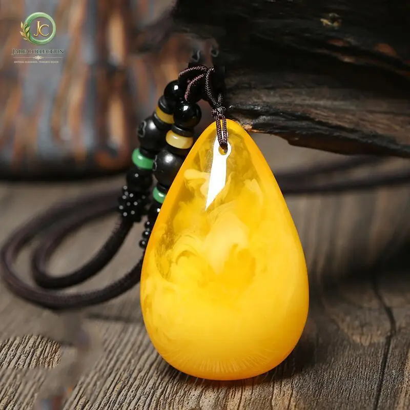 Natural Amber Necklace Men Women Healing Gemstone Fine Jewelry Genuine Baltic Yellow Amber Waterdrop Pendant Necklace