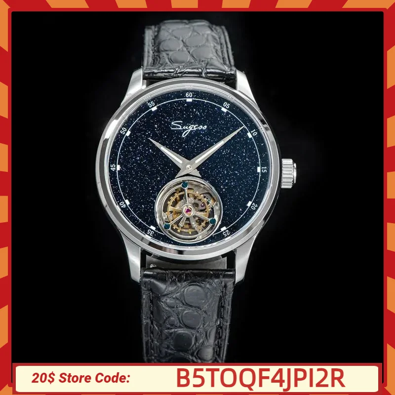 ST8230 Sugess Tourbillon Movement Watch Men Luxury Mechanical Wristwatch Real Blue Stone Glamor Master Clock Reloj 2021 New