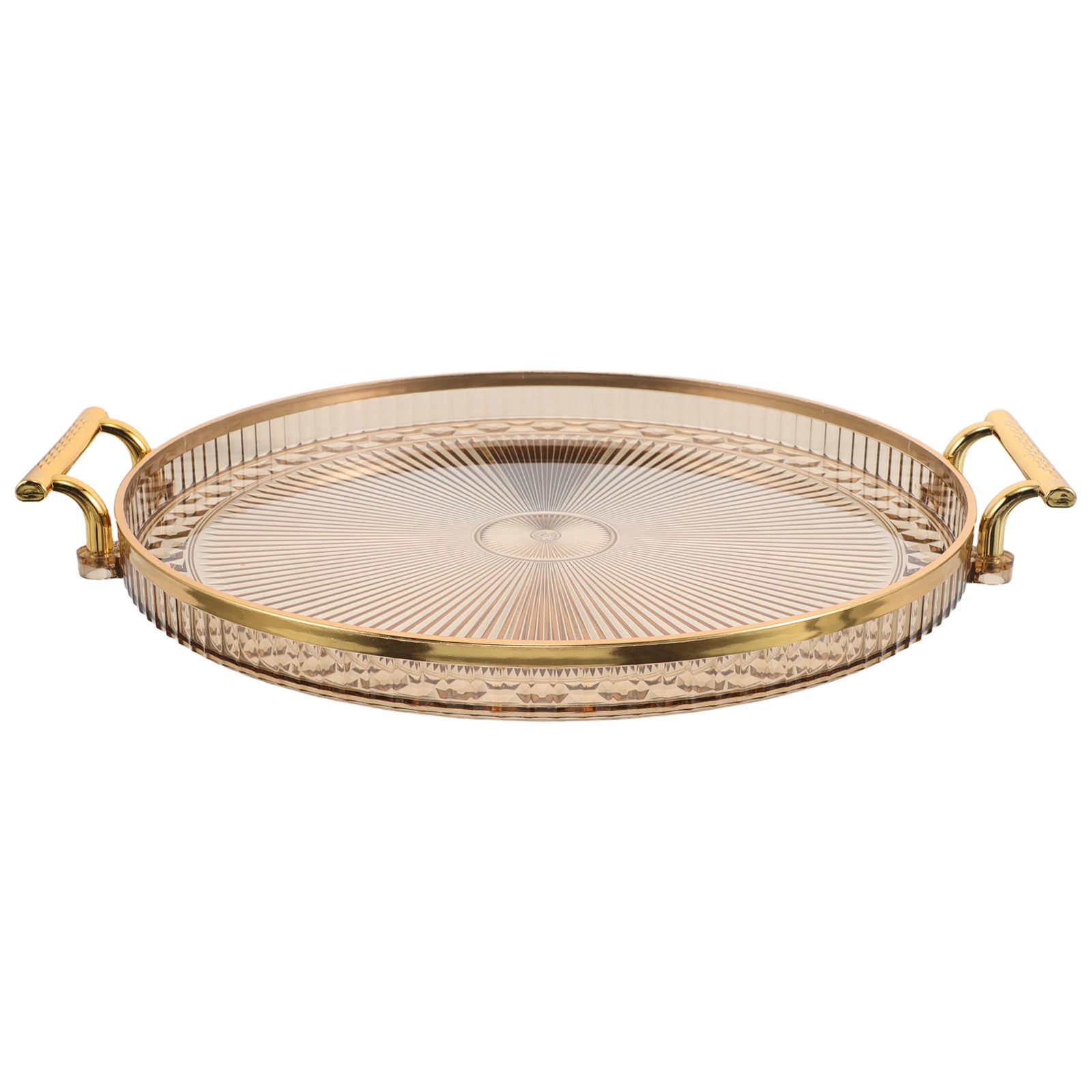 

Round Clear Plastic Tea Tray Decorative Serving Tray with Handles for Desserts Coffee Mugs Cups Vanity Organizer