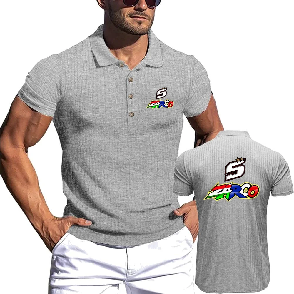 JOHANN ZARCO No. 5 Men's Sports Ice Silk Clothes High Stretch Knit Stripe POLO Shirt Slim Short Sleeve Polos Tops Tees Tshirt