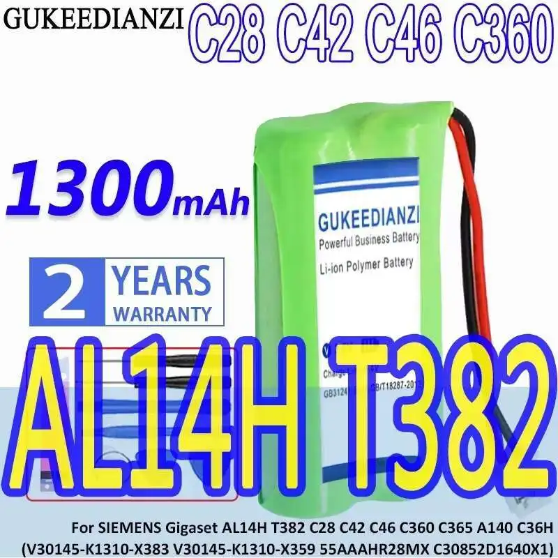 

GUKEEDIANZI Battery 1300mAh For SIEMENS Gigaset AL14H T382 C28 C42 C46 C360 C365 A140 C36H V30145-K1310-X383 C30852D1640X1