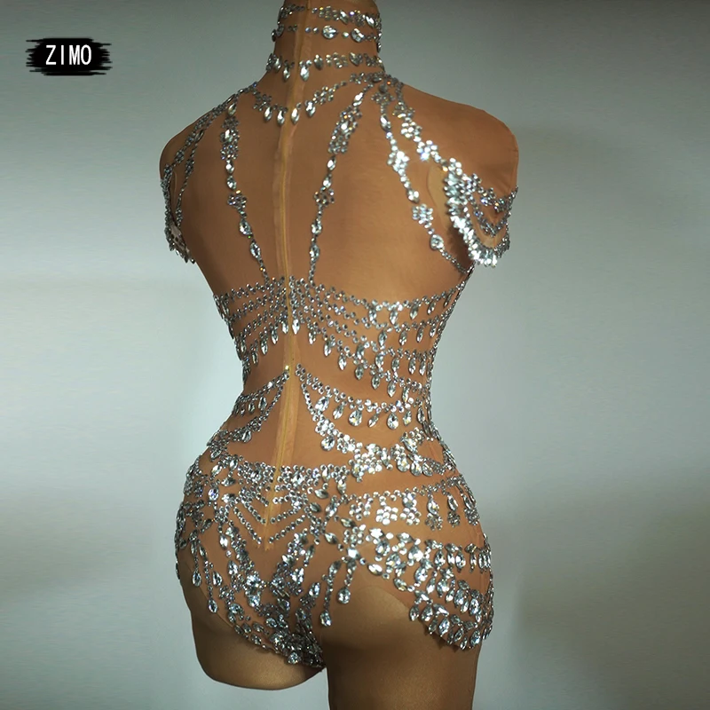 ชุดบอดี้สูทประดับพลอยเทียมแวววาวและเสื้อโค้ทสีดำสำหรับปาร์ตี้ไนท์คลับเสื้อผ้าวันเกิดชุดเต้นรำแบบเสาสำหรับเวทีลากราชินี