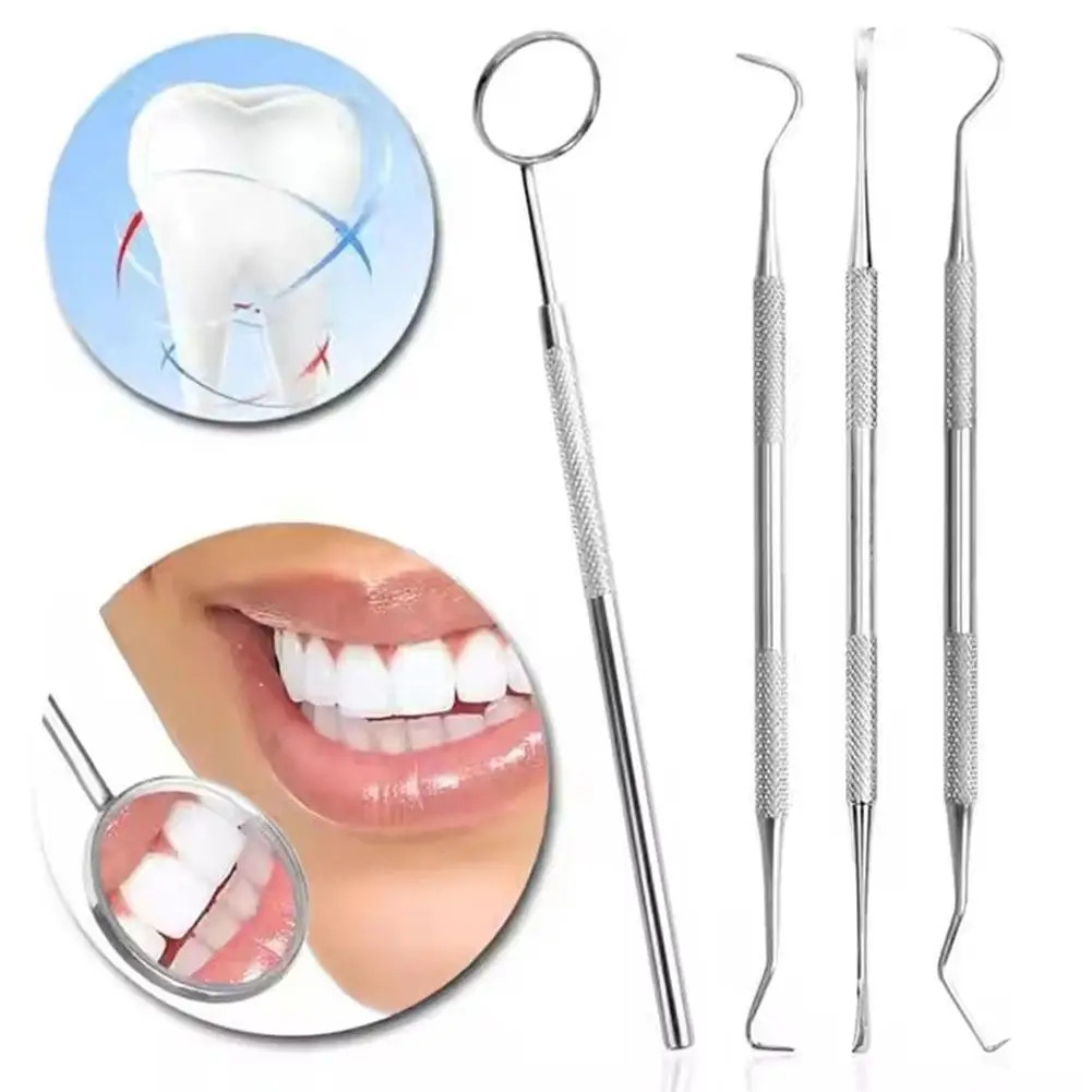 4Pcs Stainless Steel Dental Oral Cleaning Tool Set, Tartar & Stain Remover with Dental Endoscope, Gum Care Home Oral Hygiene Kit