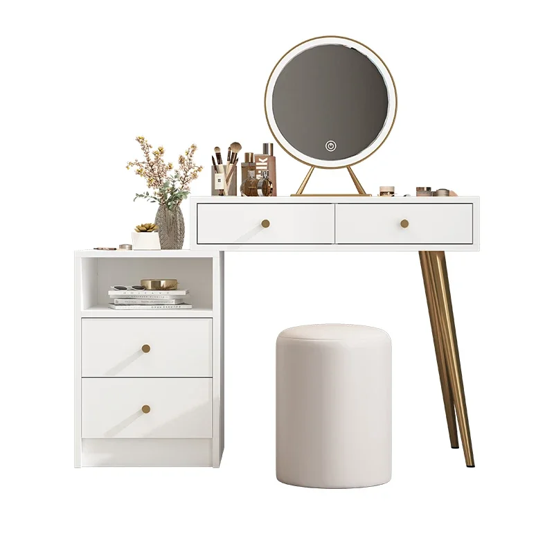 Modern simple light luxury dressing table, bedroom Internet celebrity ins wind LED color-changing light storage integrated dress