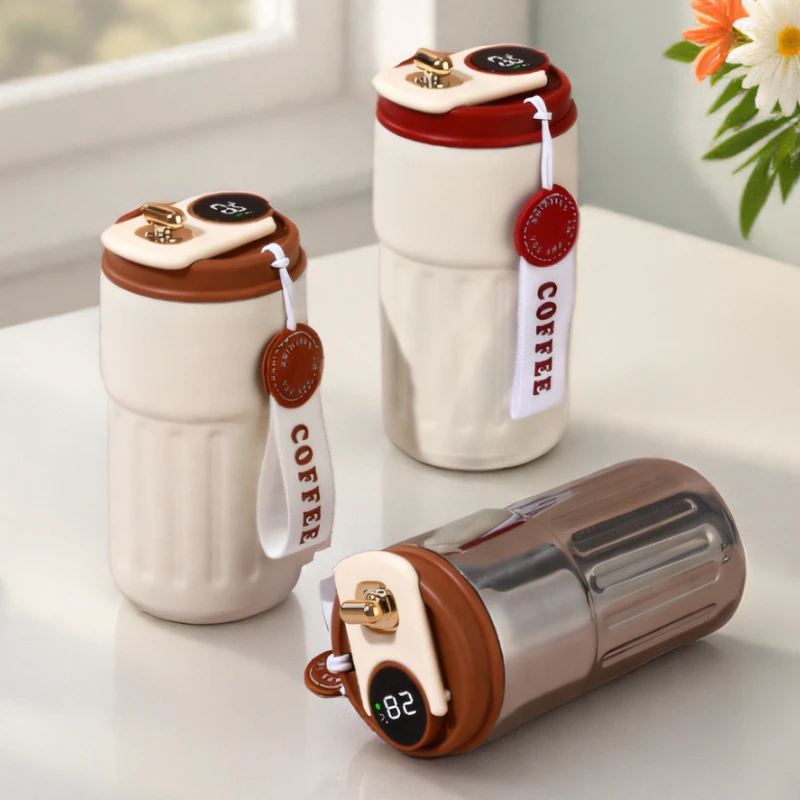 

450ml Thermal Mug Thermos Bottle Smart Display Temperature Stainless Steel Vacuum Cup Office Coffee Cup Business Portable