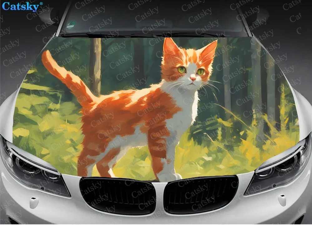 Custom Animal Art Cat Car Hood Vinyl Stickers Wrap Vinyl Film Engine Cover Decals Sticker Car Auto Accessories Decoration Gift