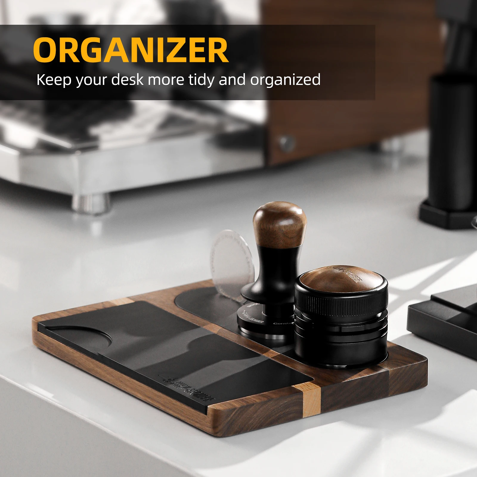 MHW-3BOMBER Espresso Tamping Station 51/53/58mm Universal Wooden Portafilter Tamping Holder with Silicone Mat Coffee Accessories