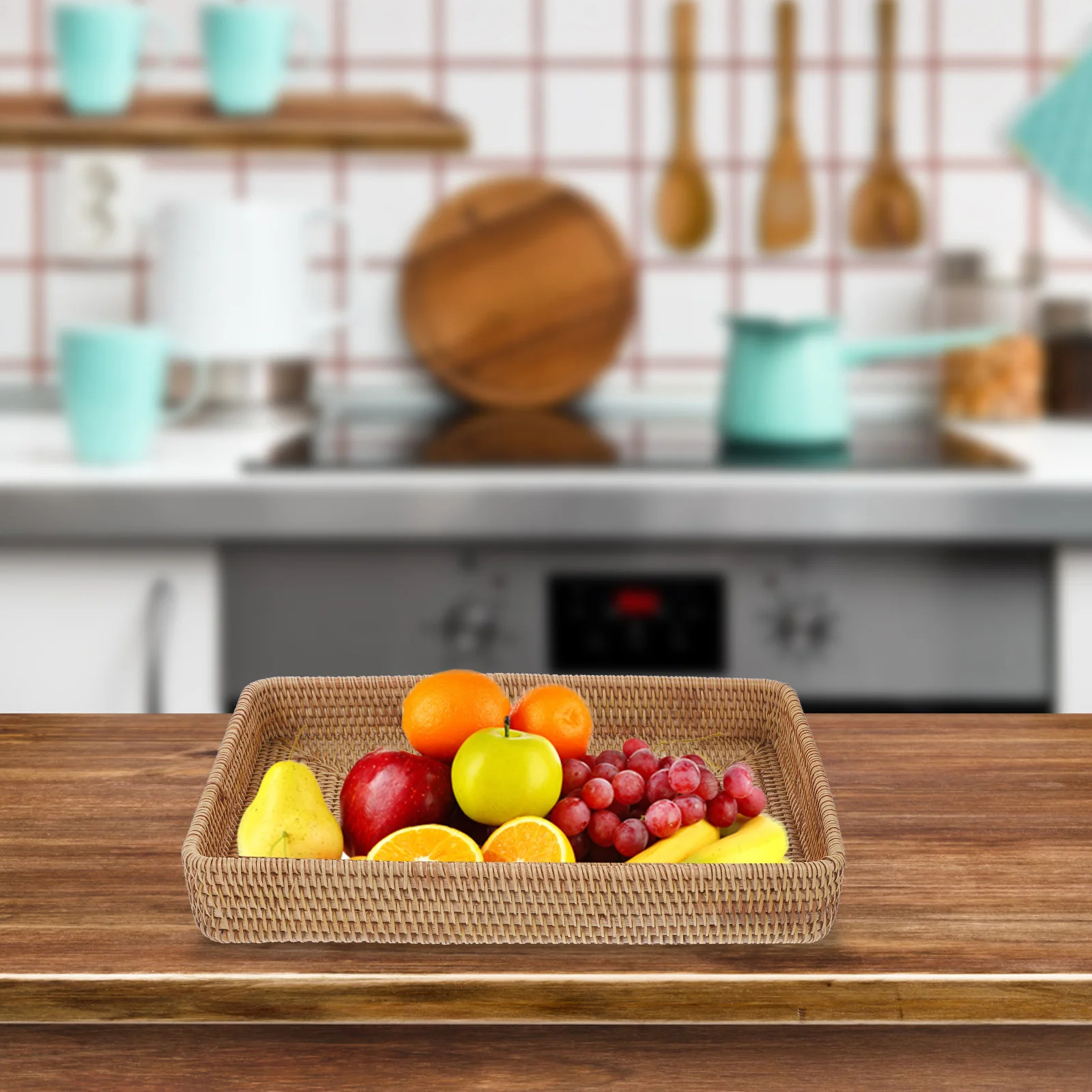 

Hand Woven Rattan Tray Rectangular Shape Stylish Bohemian Decor for Serving Storing Organizing Home Kitchen Rattan Woven Tray