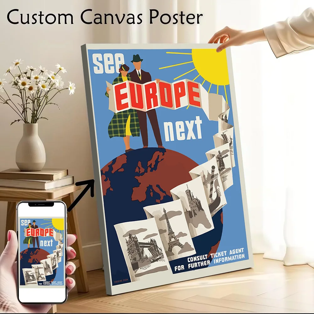 Impresión en lienzo de See Europe Next Travel, regalo perfecto para fanáticos y amantes, póster artístico de pared personalizado para decoración del hogar, artículos de decoración, pinturas y arte
