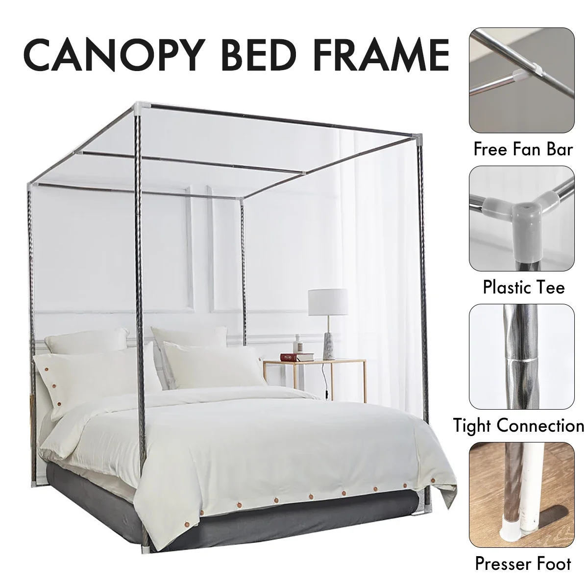 No Mosquito Net 21mm 4 Corner Post Bed Canopy Mosquito Netting Bracket Stainless Steel Mosquito Net Frame