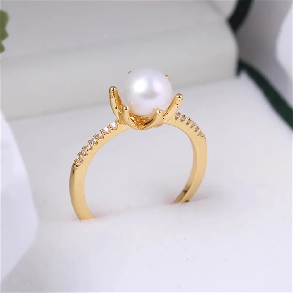 

14K Gold Plated Adjustable Open Pearl Ring Settings Blank Base Bezel Cabochons Rings for Jewelry Materials Making DIY Accessorie