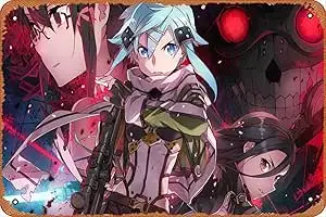 Sword Art Online SinonDeath Gun, Kirito y Sinon Sword Art Online 2 GGO, letrero de Metal Retro para jardín, Club, exterior, interior, Ho