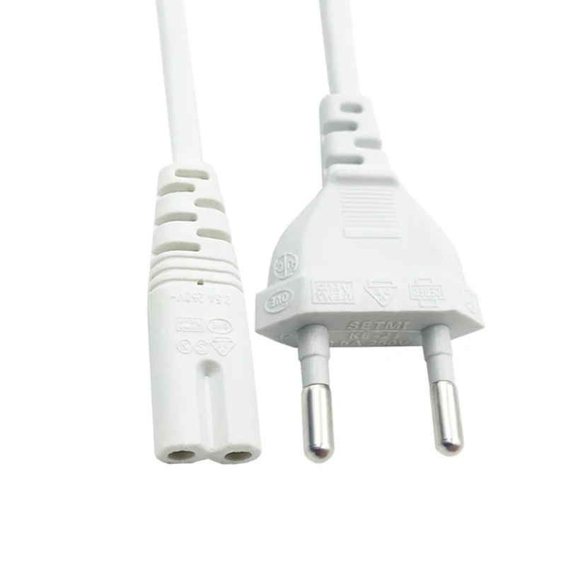 White 2p Prong EU Plug Cord Extension Cable Lamp Power Supply European Figure 8 Power Cord For Led Lighting USB Charger 1.5m 1m