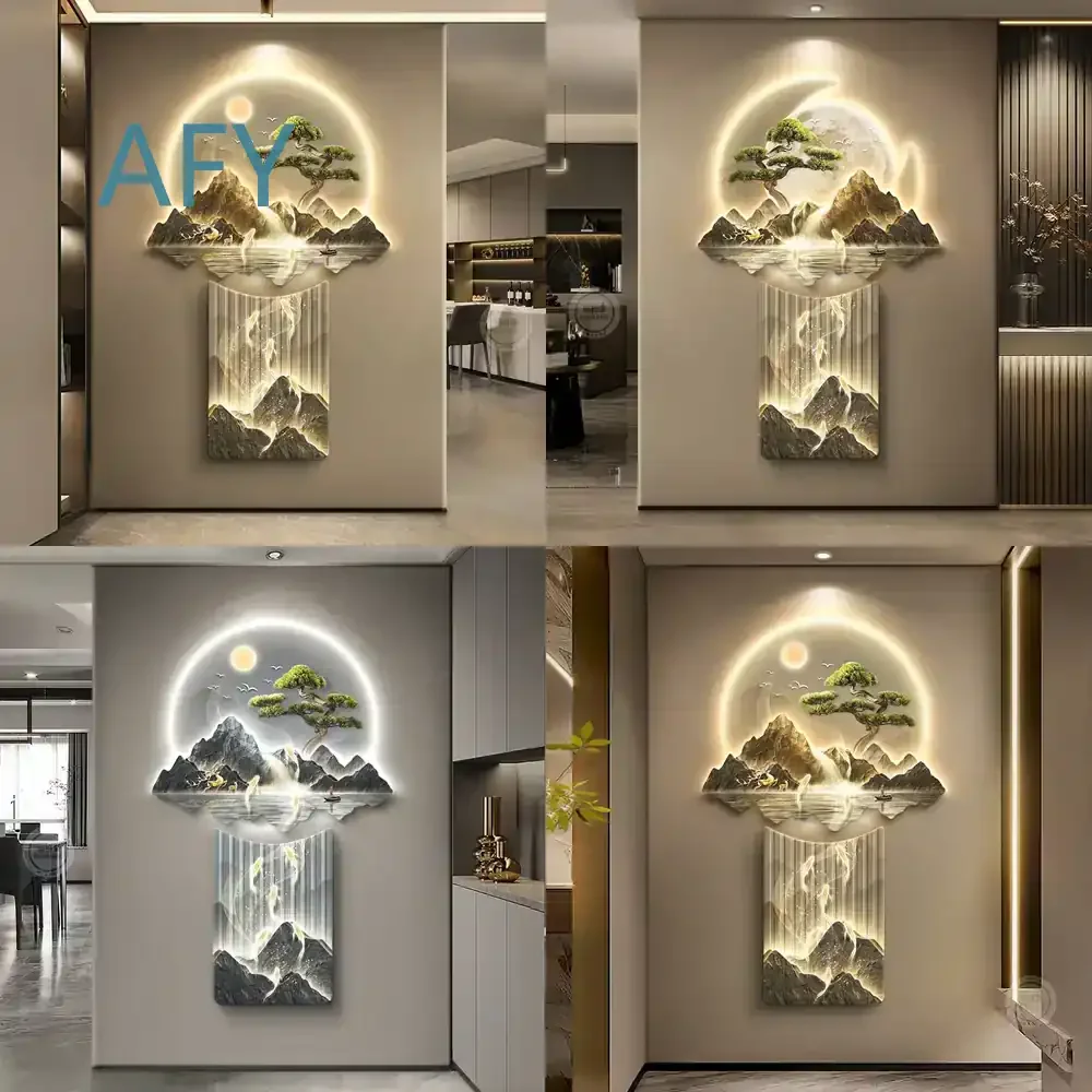 LED Wall Light for Modern Living Room Landscape Fish Design Luxury Home Decor Corridor Lighting Fixture Creative Remote