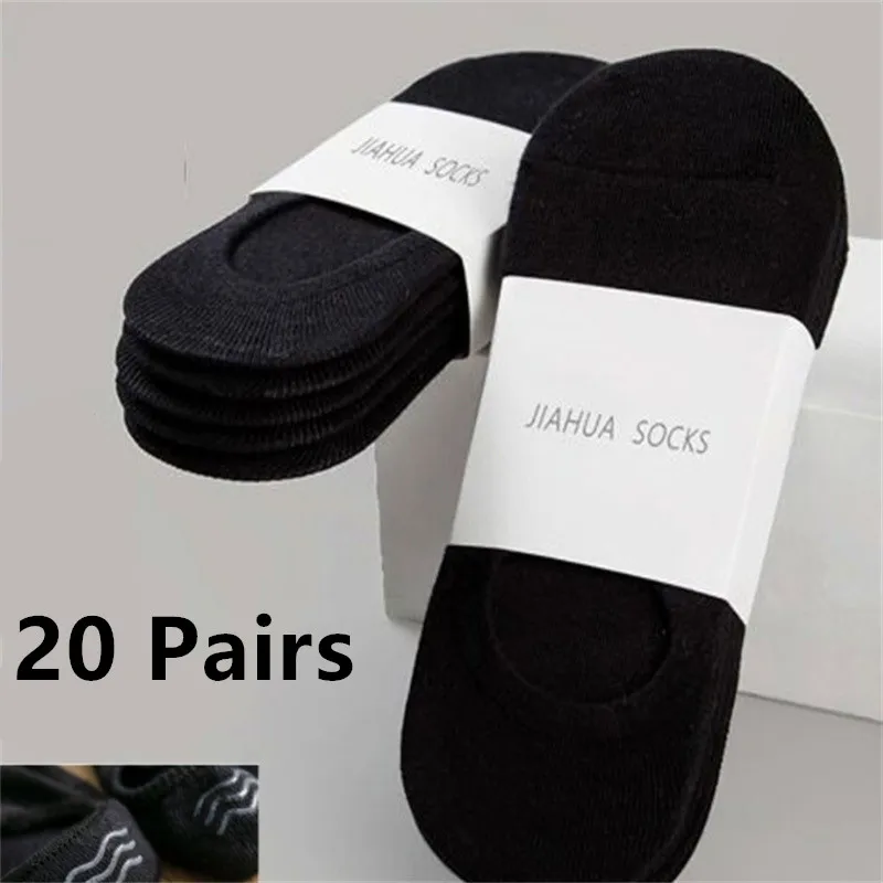 20 Pairs Men\'s Boat Socks For Sport Shoe Invisible Socks Slippers Cotton Silicone Non-slip No-show Male Ankle Socks Breathable