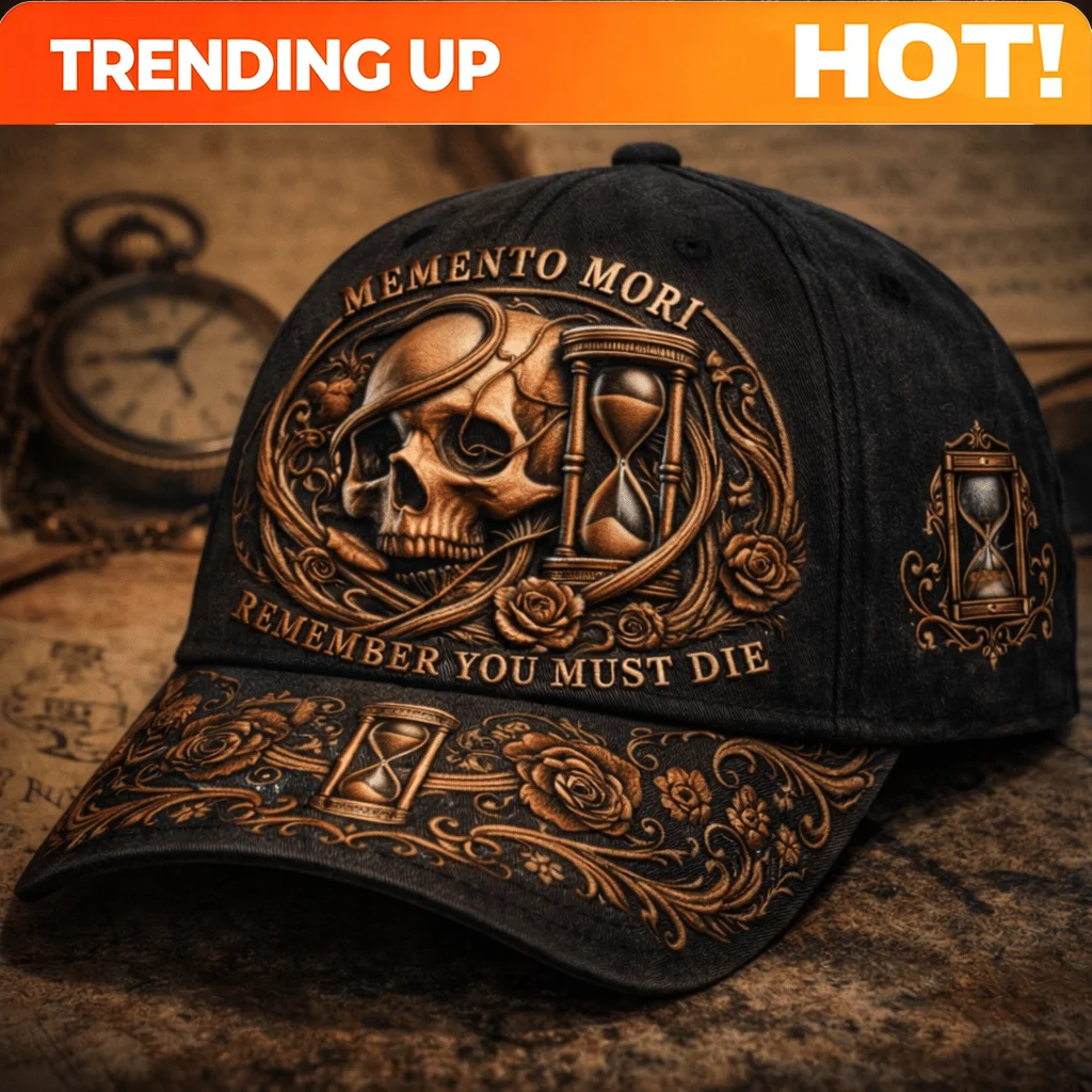 Customization Memento Mori Skull Hourglass Baseball Cap Vintage Gothic Time Theme Rose Scrollwork Artwork Remember You Must Die