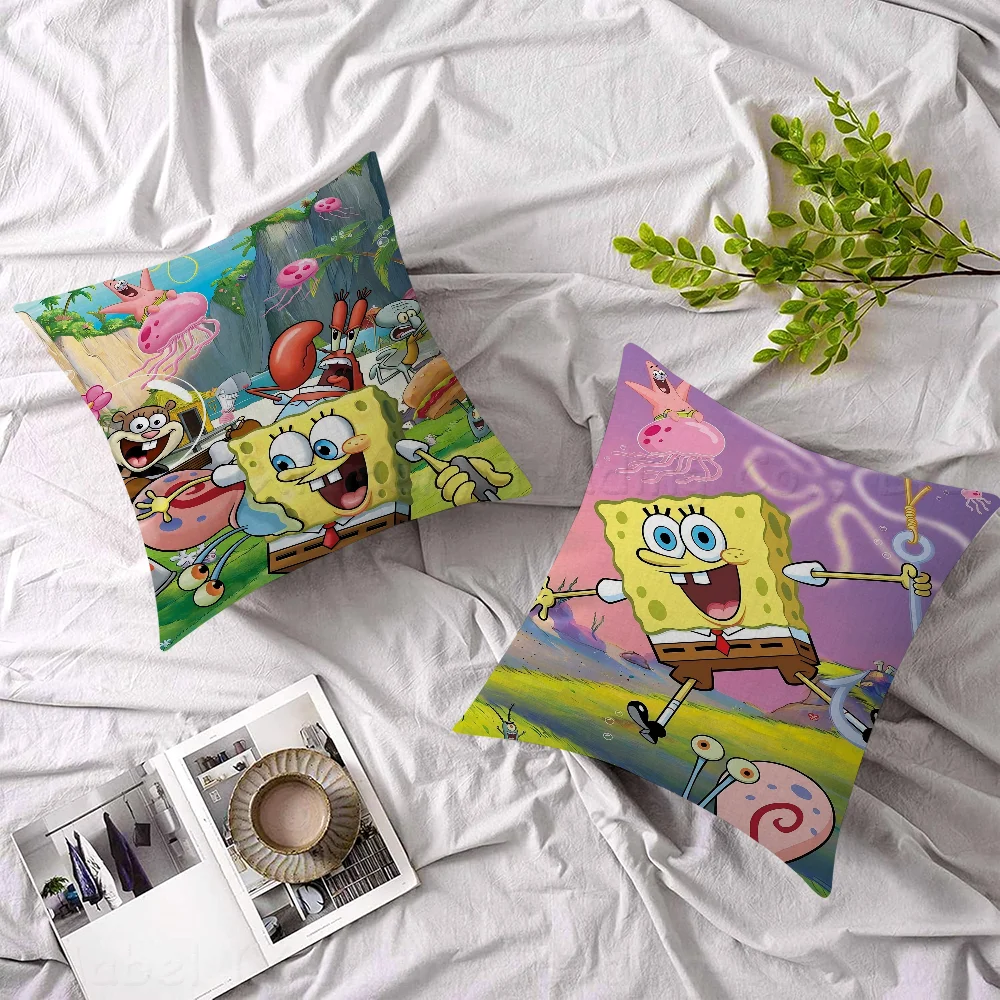 

S-Sponge B-Bob CartoonCushion Cover Car Throw Pillow Case For Sofa Car Christmas Gift 40x40cm 45x45cm