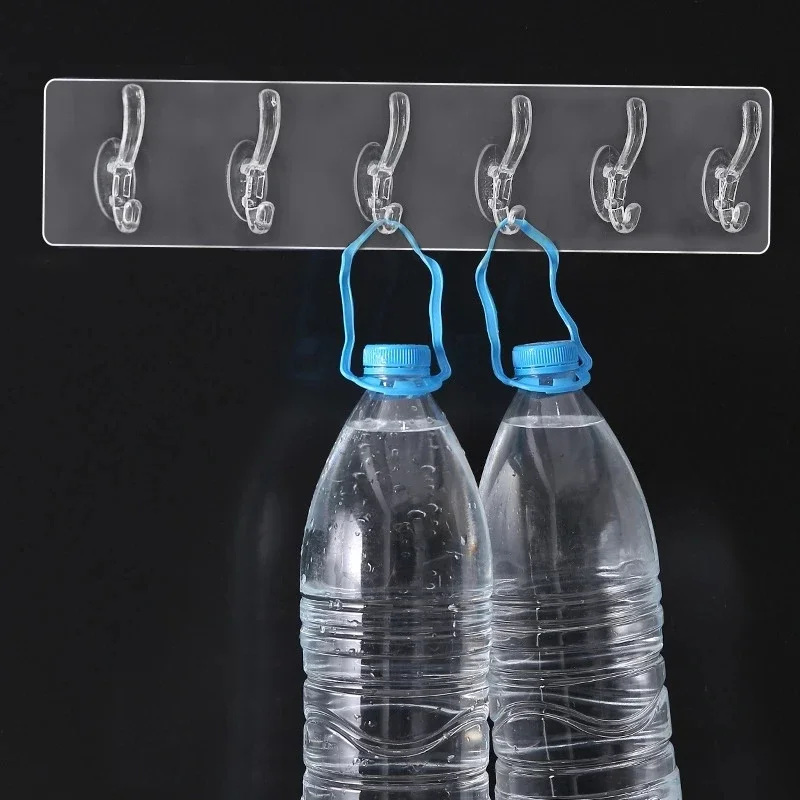 3/5/6 Row Transparent Strong Self Adhesive Hook Nail-free Wall Hook Kitchen Bathroom A Row of Traceless Hooks Wall Hanger Sticke