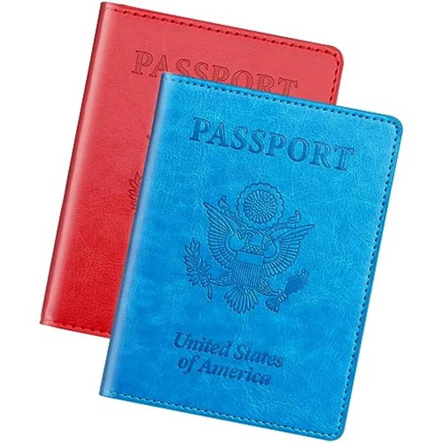 

Sky Blue and Red Passport Holder Wallet Cover Case for Family Women Men, Cruise Essentials Travel Must Haves Passport Book Prot