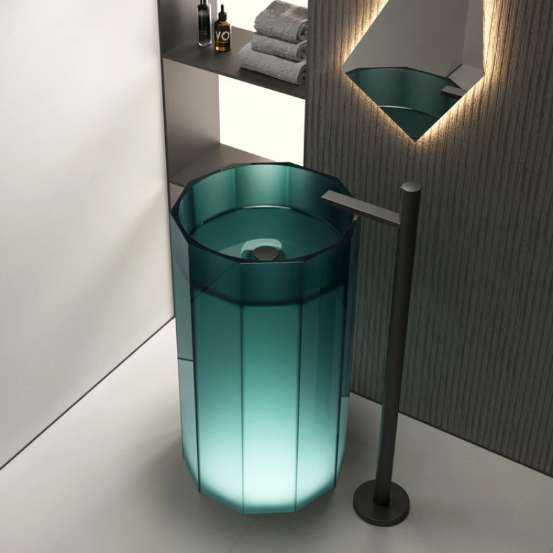 

Floor-standing washbasin Hotel bathroom color transparent crystal art basin household column basin