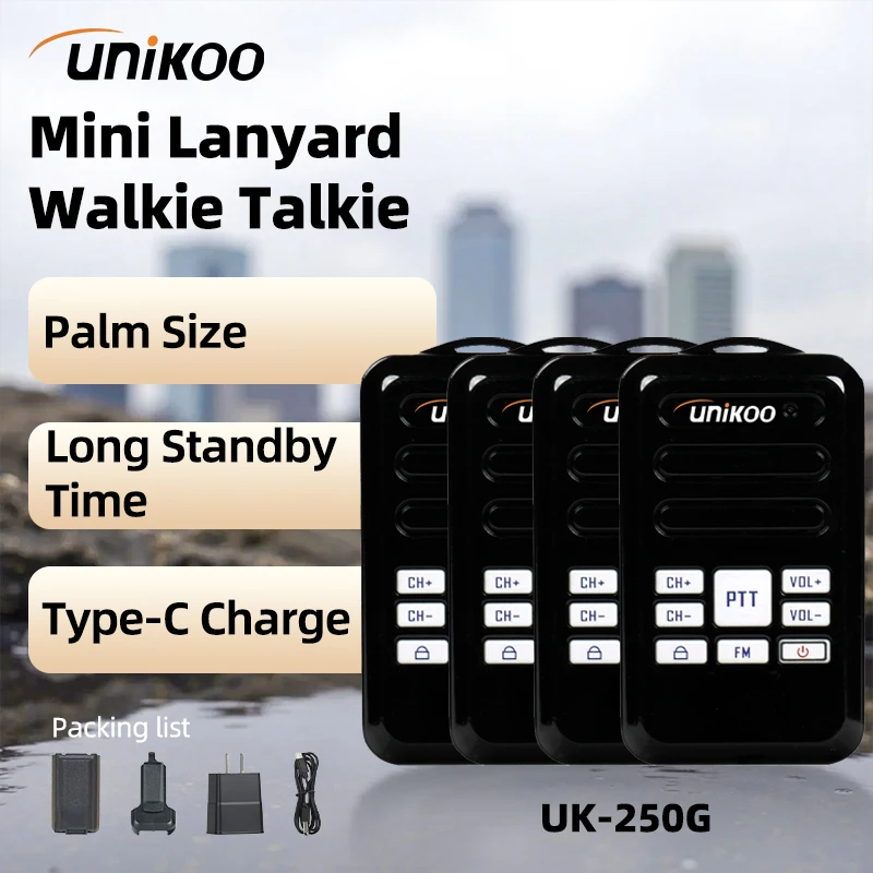 

4 pcsUNIKOO UK250G Walkie Talkie Portable Ultra-thin Two Way Radio PMR/FRS License-free Walkie-talkie Type C Charging