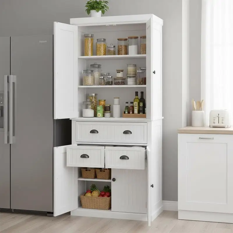 

72" Kitchen Cabinet, Pantry Storage Cabinet with Doors and Shelves