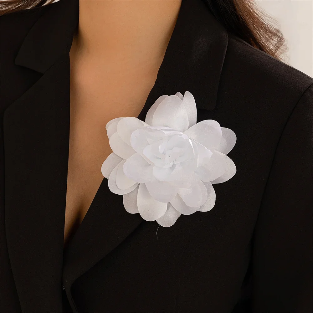 Fashion New Brooches Satin Fabric Exaggerated Rose Flower Brooch Pin Big Rose Corsage